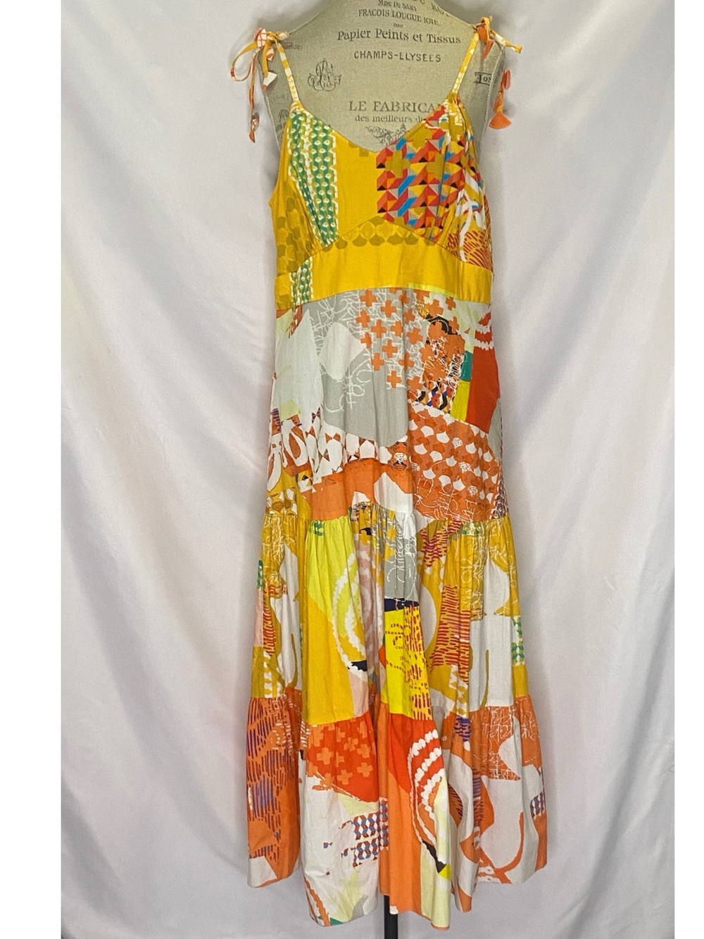 Anthropologie Patchwork Orange Yellow Maxi Dress by Geisha Designs